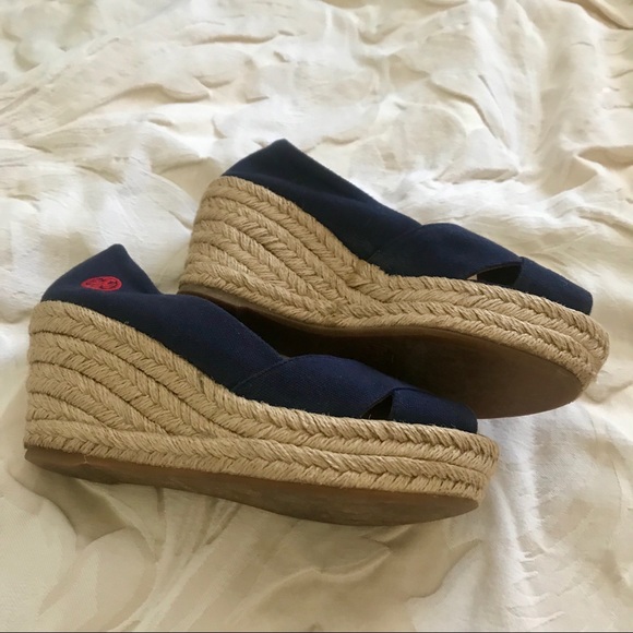 “SOLD” Tory Burch Navy Blue Espadrille Wedges - Picture 3 of 6